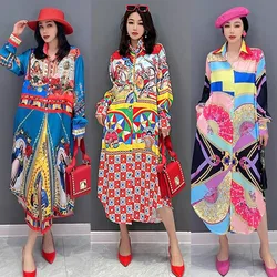 Oversize New Vintage Women Dresses Spring Summer Long Sleeve Floral Print Ladies Shirts Dress Bohemian Dress Vestidos NS899