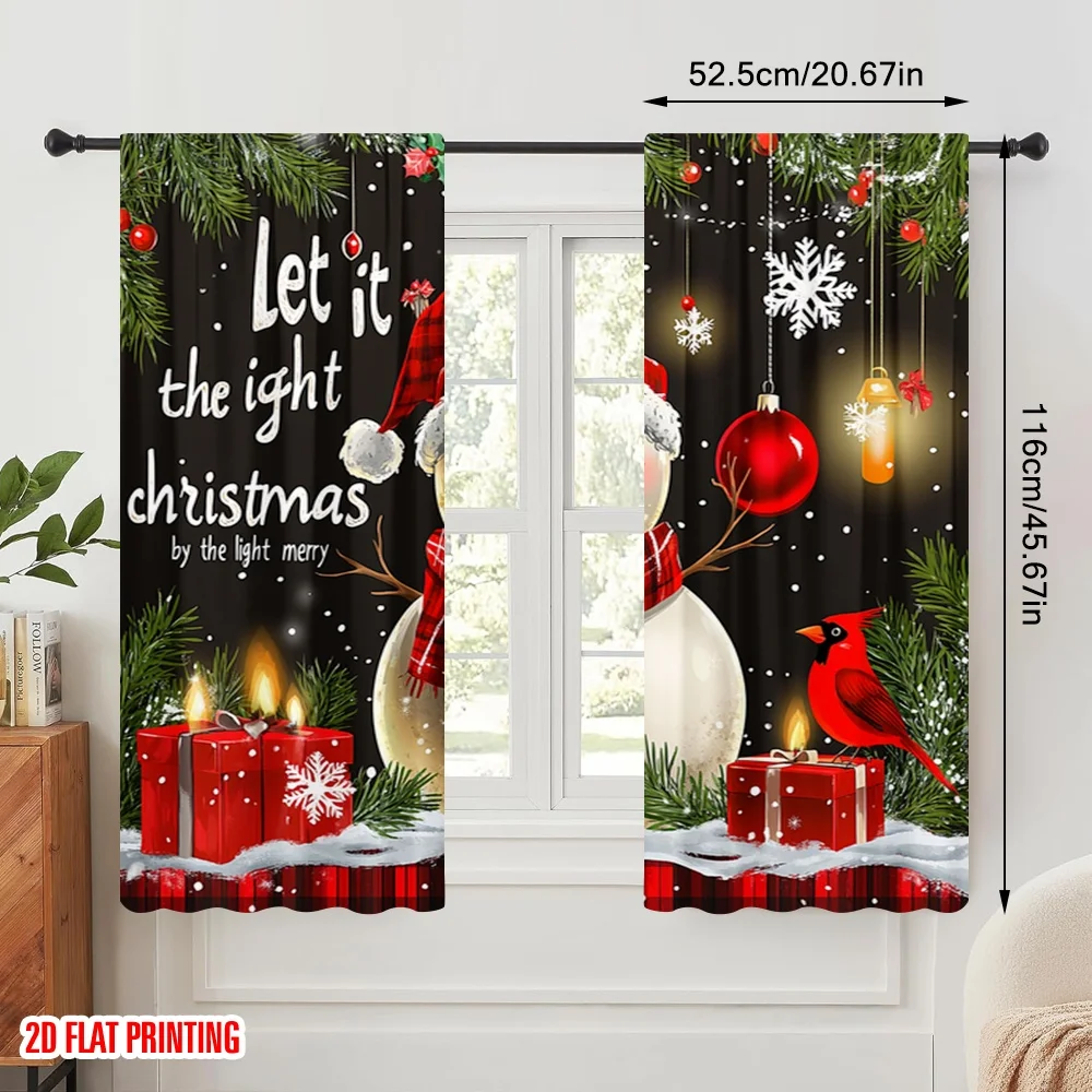 2pcs,2D plane printing Popular Curtains Cute Snowman Merry Christmas Eve Versatile Polyester (without rod) Festive Perfect for