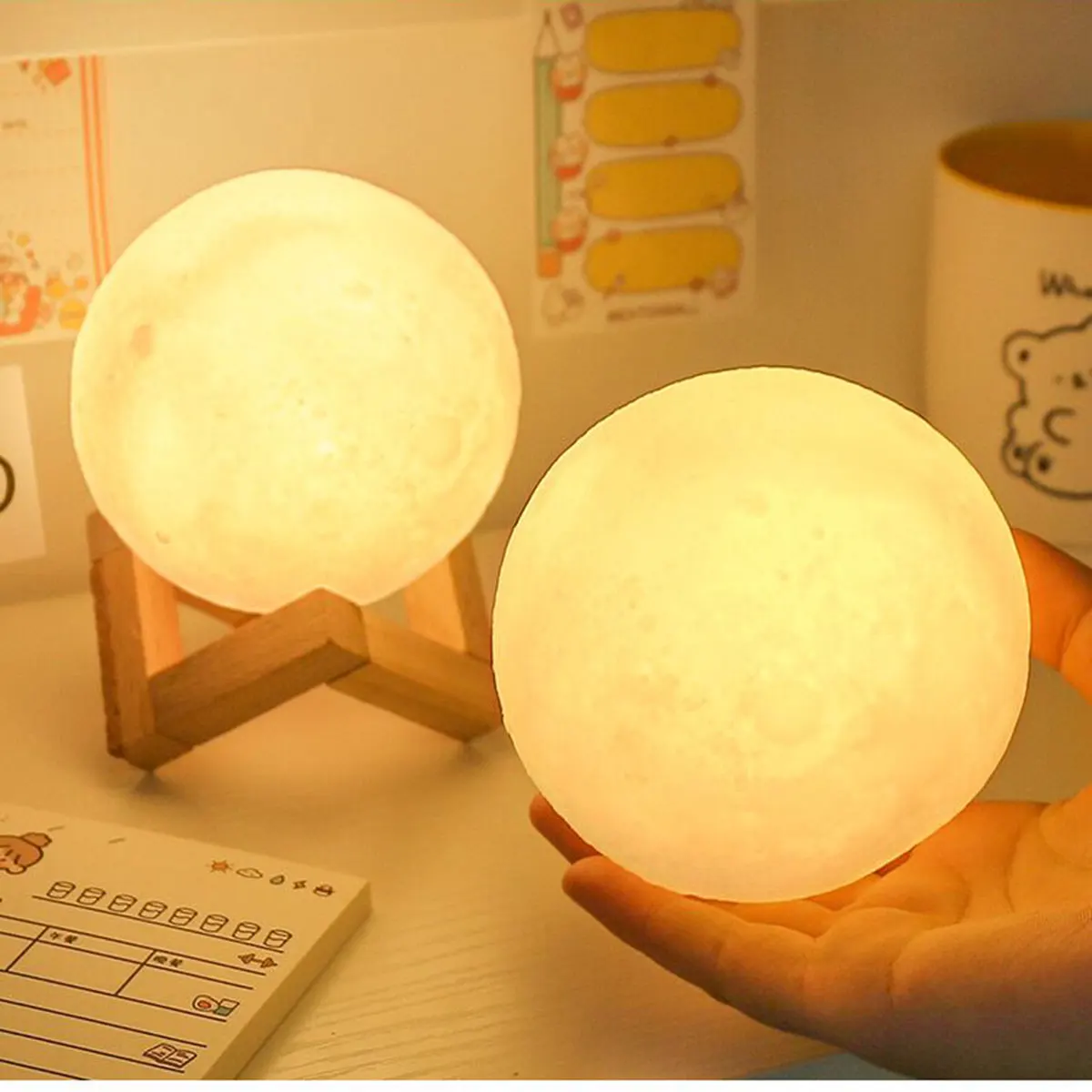 8cm Moom Night Light Romantic Atmosphere Creative Gift Moon Light LED Bedroom Bed Decoration Ambiance Light Lamp Soft Warm Light