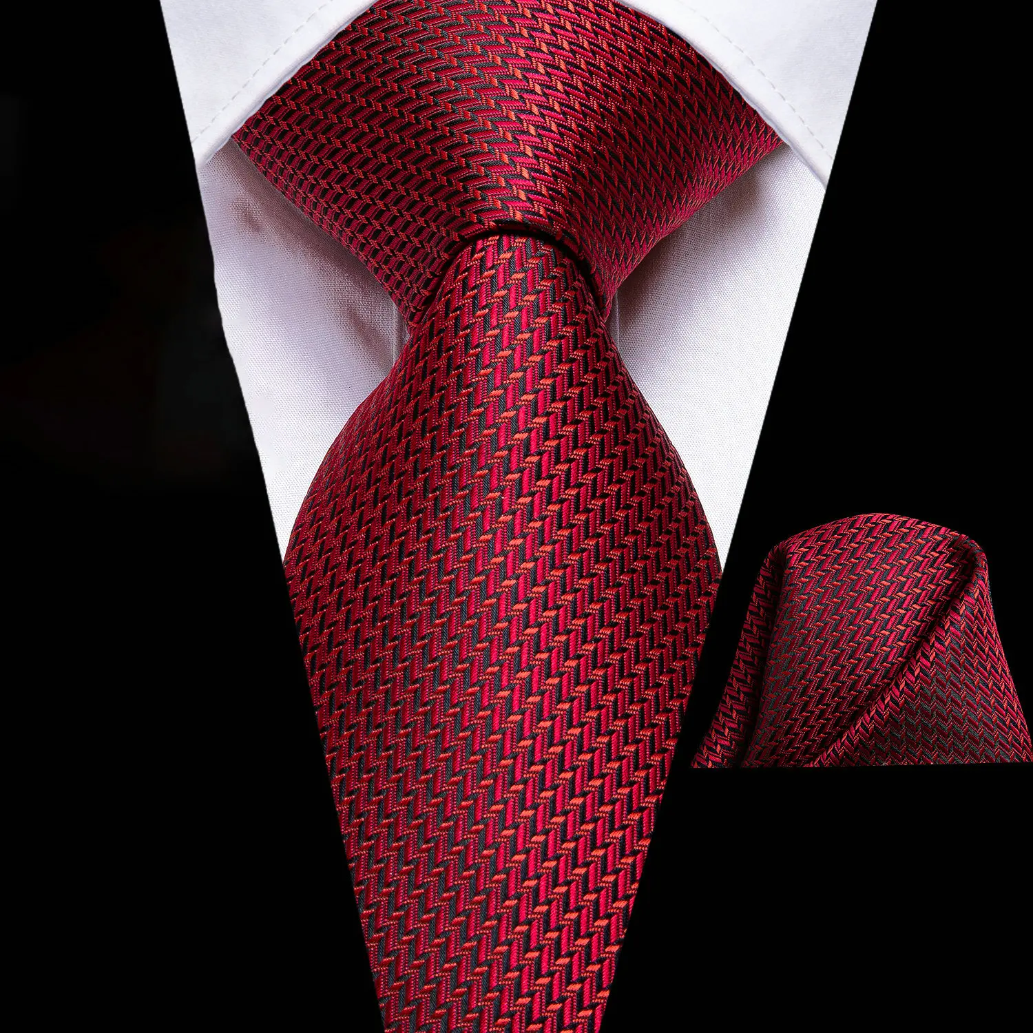 VERVEROW Men Solid Textured Necktie Pocket Square Set Classic Formal Tie Handkerchief Suit for Business Wedding Formal Events