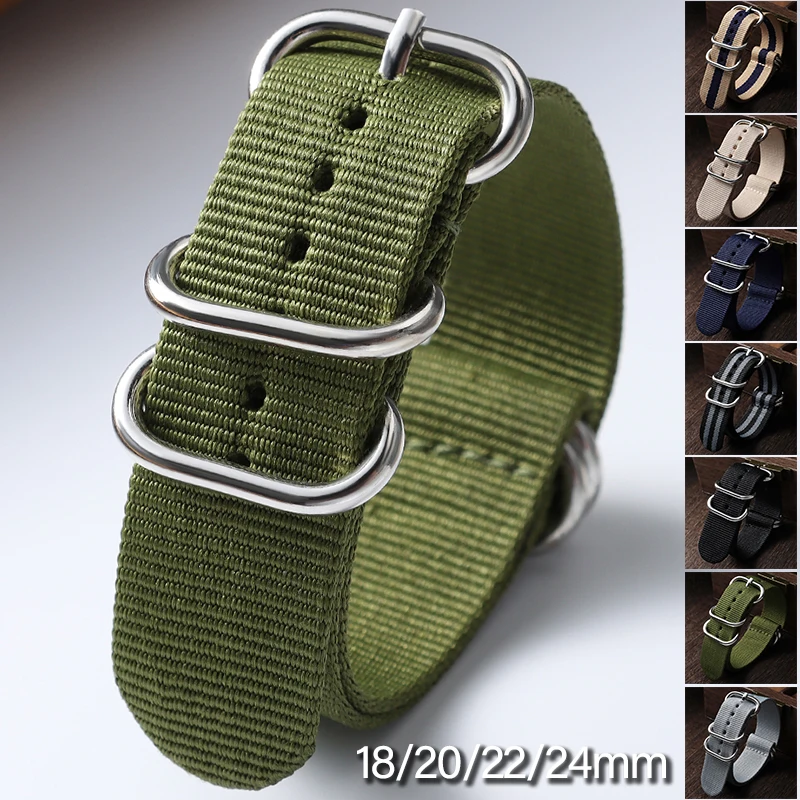 18mm 20mm 22mm 24mm Nylon Watch Strap 3-Ring Woven Fabric Replacement Band Multi-Color Military Style Canvas Bracelet for Omega