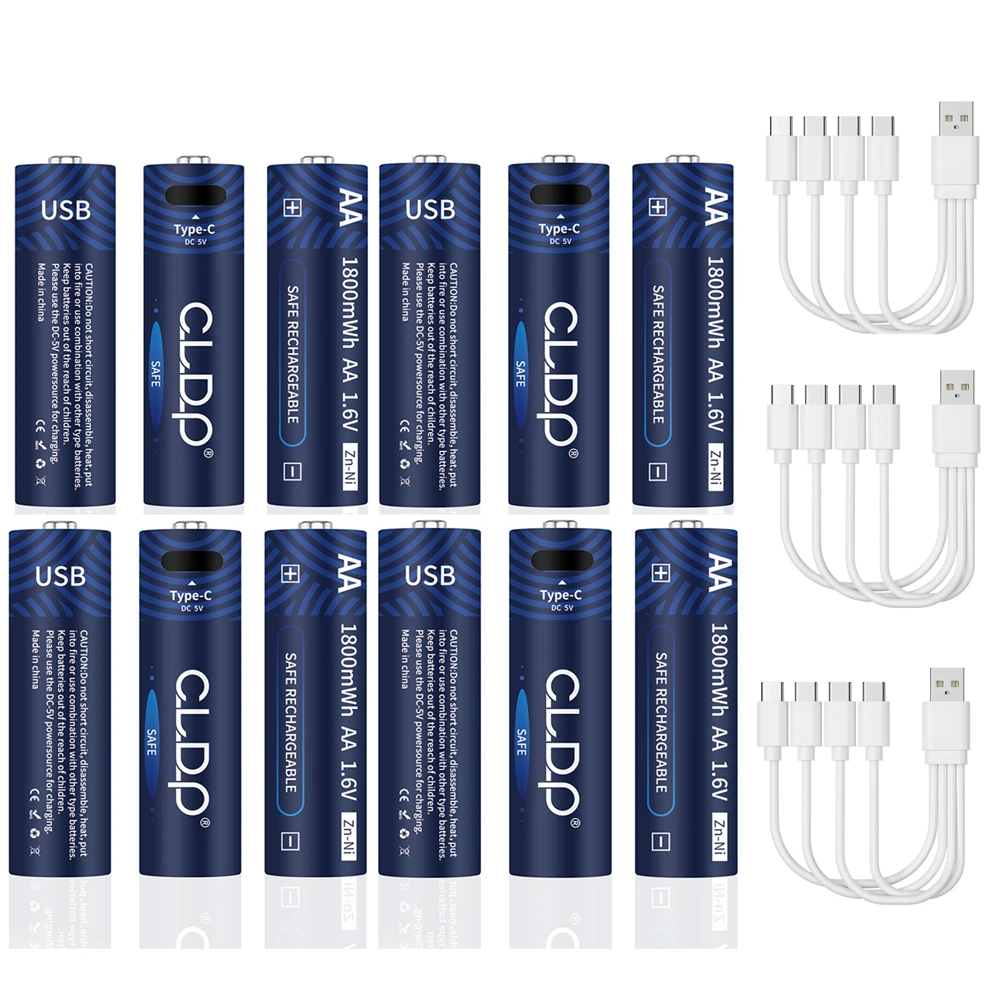 

12pcs/lot 1.6V AA Ni-Zn rechargeable battery 1800mWh USB Ni-Zn battery with TYPE-C charging cable suitable for toy door locks