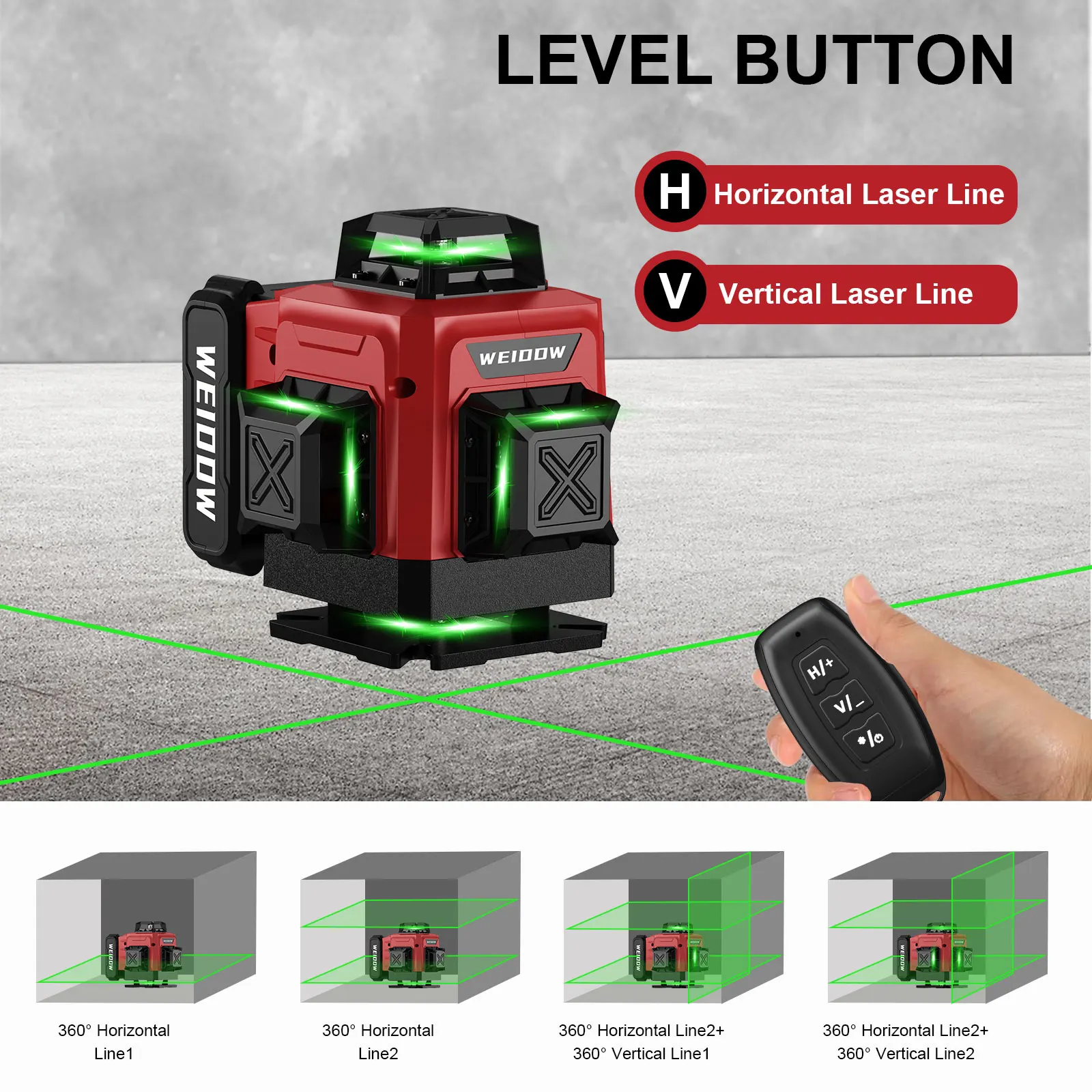 Imagem -02 - Nível Laser Weiddw 4d 16 Linhas com Tripé e Mala 360 Autonivelante 4x360 ° Ferramenta Profissional de Construção a Laser de Linha Cruzada