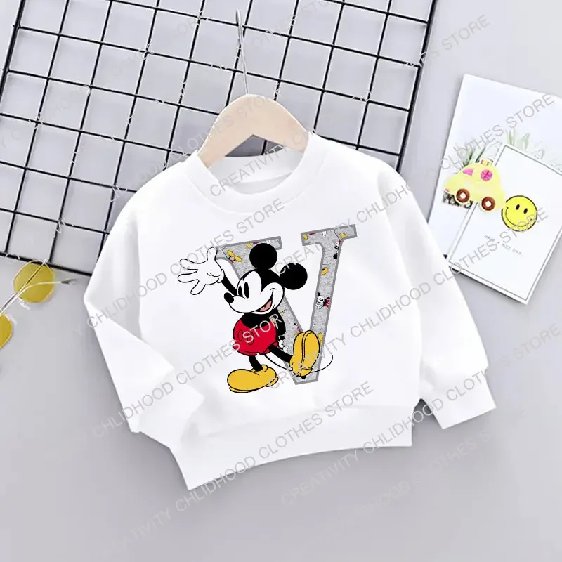 Mickey Children Sweatshirts New Letter A B C D Name Combination Clothes Kawaii Cartoons Pullover Girl Boy Kid Fashion Sportswear