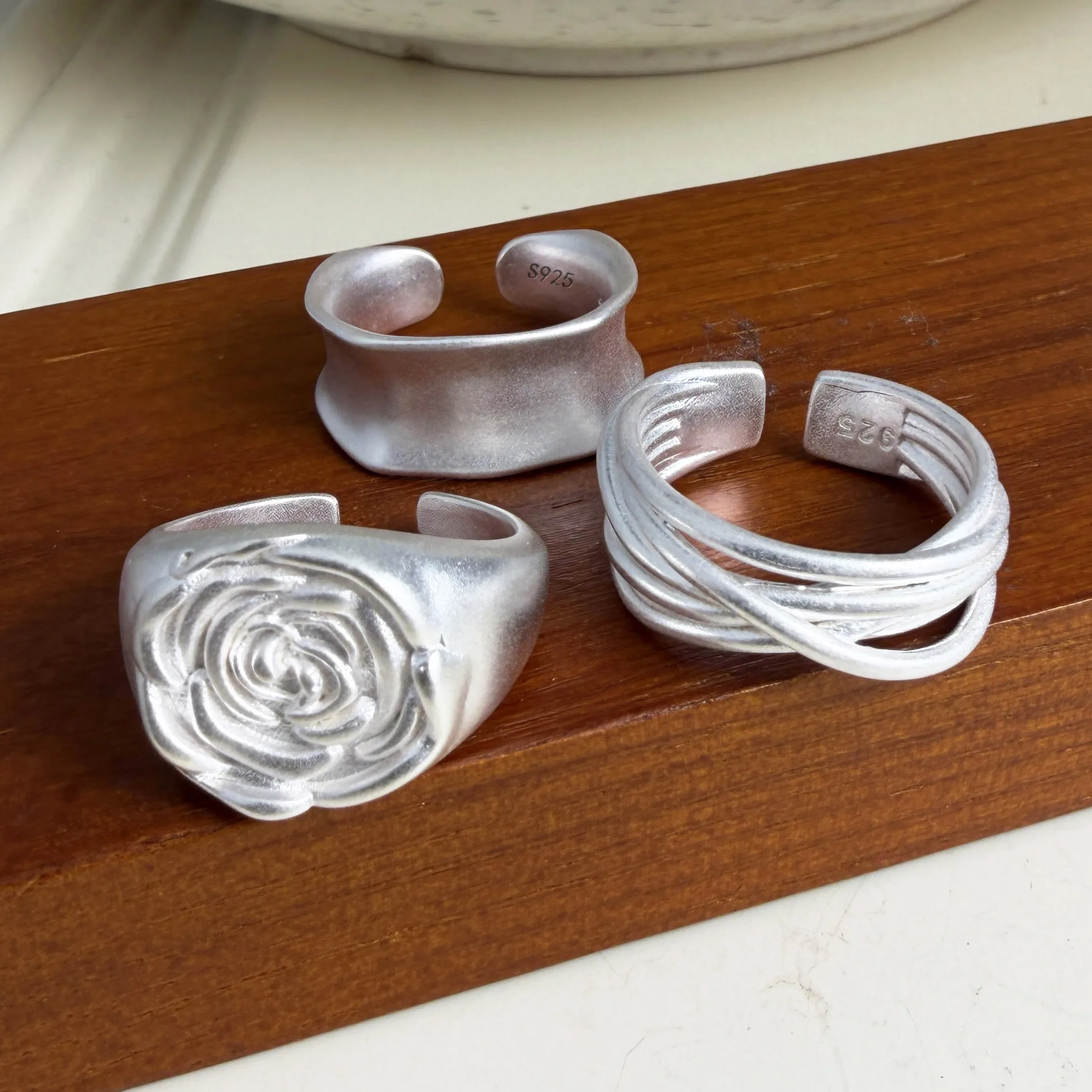 925 Sterling Silver Rings for Women Couple Minimalist Handmade Flower Interware Ring Fine Jewelry Gift Prevent Allergy