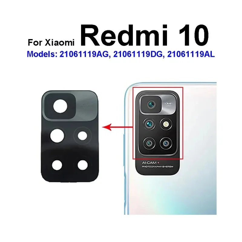 Tampa traseira de lente de vidro com ferramenta adesiva, peça de substituição para Xiaomi Redmi 10 Prime, 10C, 10A, 10 Prime, 5G, 2022