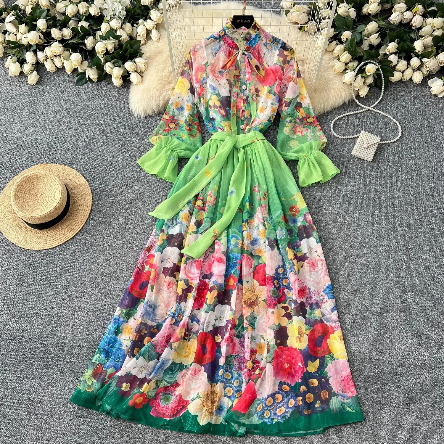 

Весенне-летний женский повседневный богемный костюм из двух предметов с цветочным принтом и длинными рукавами, женская рубашка на пуговицах с лацканами и юбка, пляжная одежда