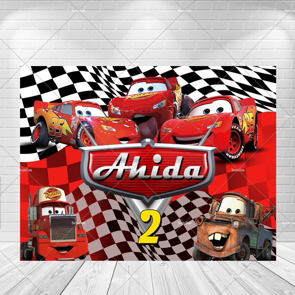 Disney Cartoon Movie Cars Mcqueen Racing Car Photography Backgrounds Boys Baby Shower Birthday Party Backdrop Custom Suppliers