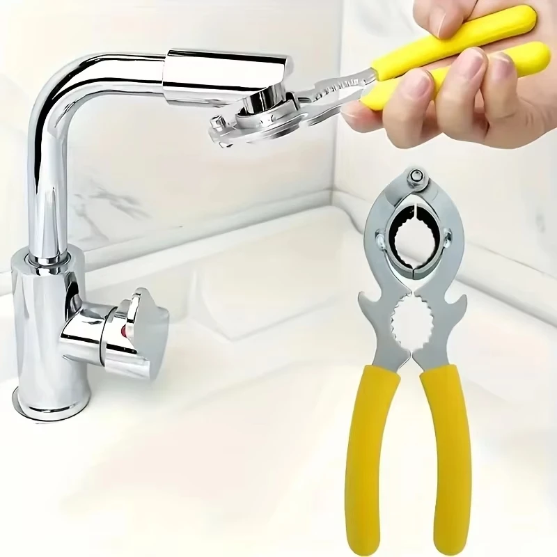 Clé à robinet 3-en-1 avec ouvre-bouteille et pince, outil multifonction pour le retrait du filtre de l'aérateur d'évier de cuisine, idéal pour les réparations domestiques