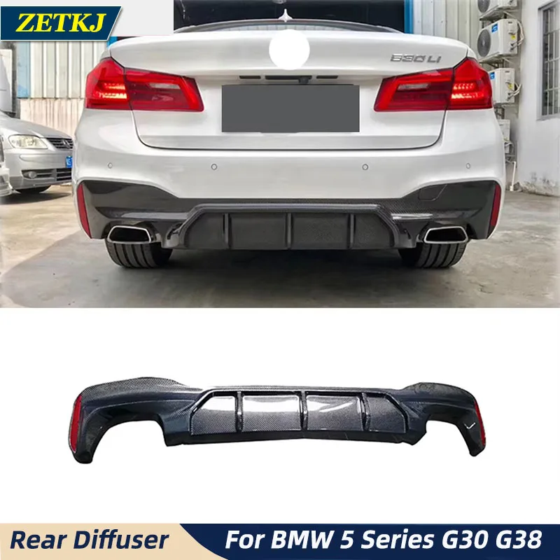 M5 Style Real Carbon Fiber Car Rear Bumper Lip Diffuser with Light Forged Style For BMW 5 Series G30 G38 Car Styling Upgrade