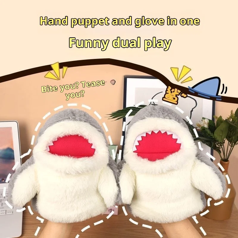 20cm Greedy Little Shark Hand Puppet Gloves With Open Mouth Plush Shark Hand Interactive Toy Battle Kids Children Gifts
