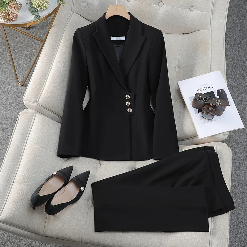 ZJYT Office Lady Blazer Pant Sets 2 Piece Outfit Women\'s Suit Conjuntos Para Mujeres Elegant Matching Trousers Set Spring Autumn