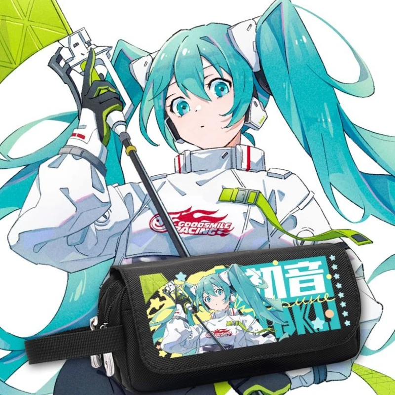 กล่องเครื่องเขียนฮัตสึเนะ มิคุแบบใหม่ พิมพ์ลายการ์ตูนคุณภาพสูง ความจุขนาดใหญ่ พกพาสะดวกสำหรับนักเรียน กล่องดินสอผ้าแคนวาสกันเปื้อน