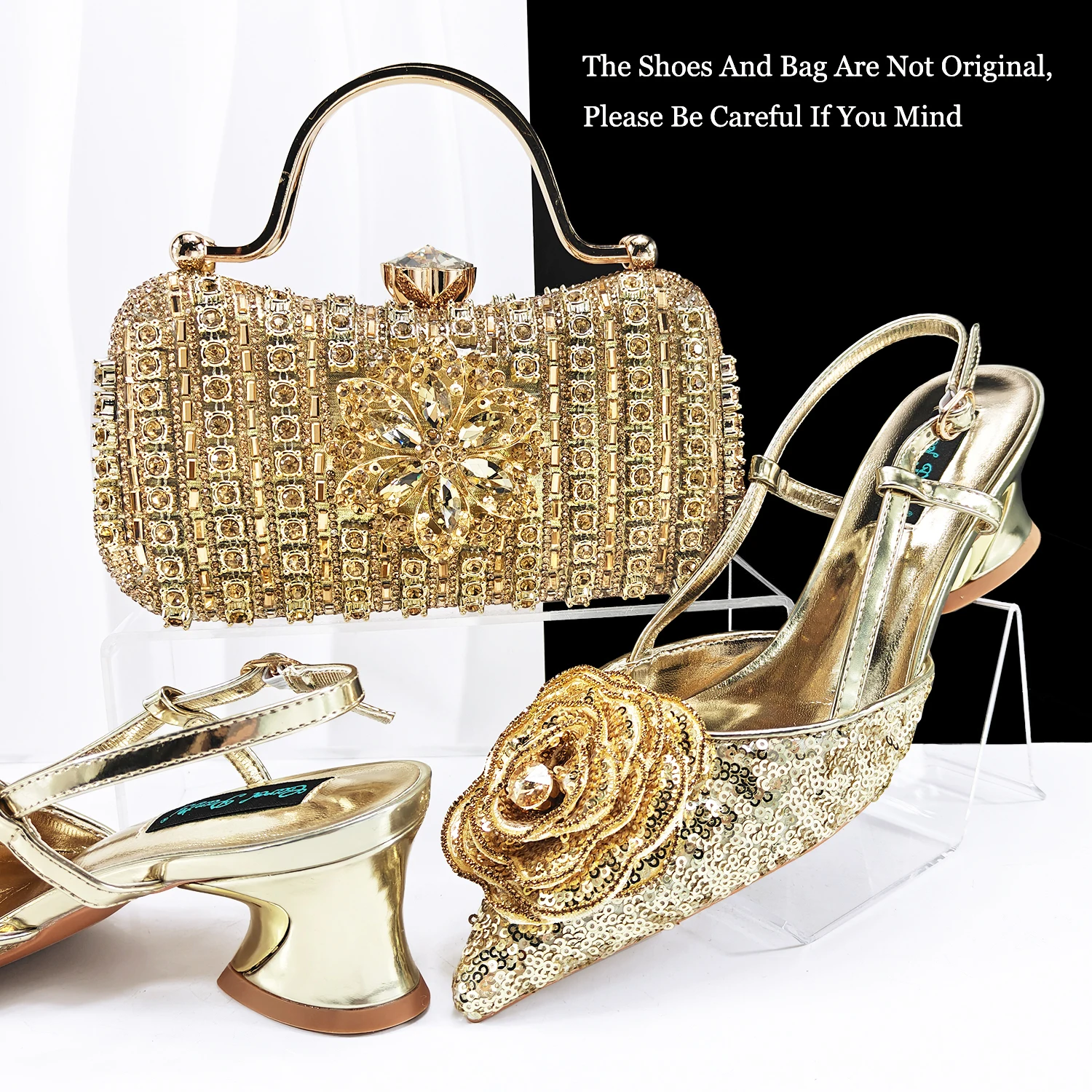 Queena Yan High Quality Women's Pumps And Bag Italian Fashion Design Gold Mixed Color Bag For Nigeria Wedding Party Ladies Shoes