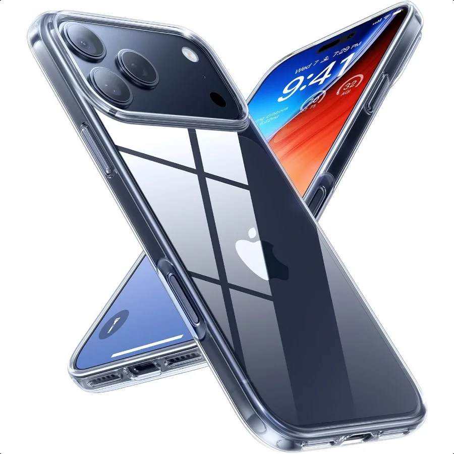 

Чехол TORRAS Crystal Clear для iPhone 17 Pro Max [анти желтеющий][Защита военного уровня] Тонкий прозрачный диван с защитой от царапин