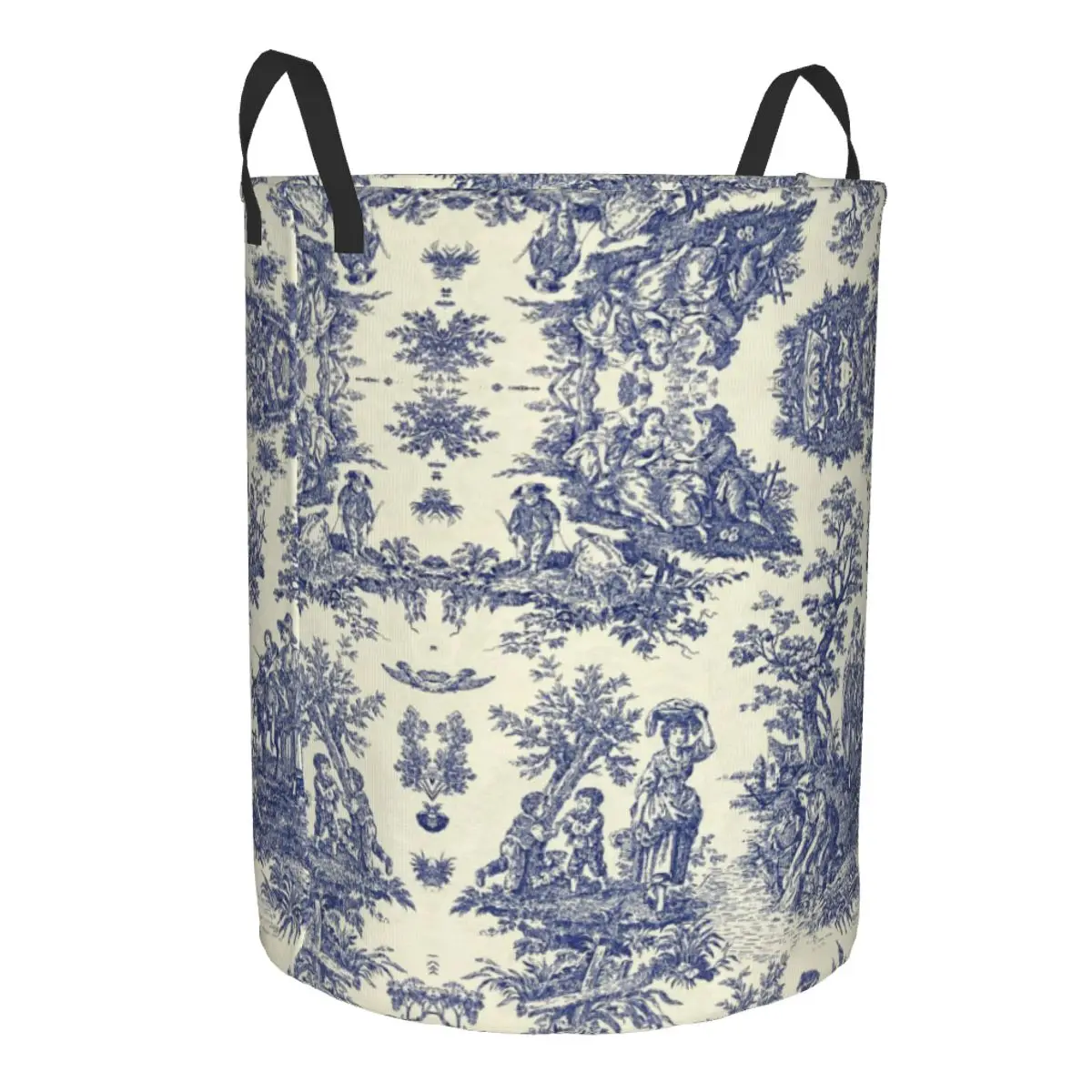 Custom Toile De Jouy Blue Laundry Basket Collapsible French Navy Blue Motif Clothing Hamper Toys Organizer Storage Bins