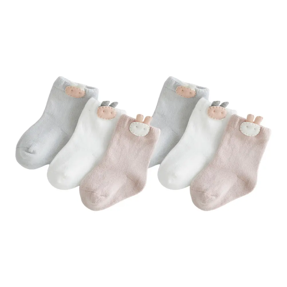 3Pair Baby Socks Cotton Cartoon Spring Autumn Breathable Non Slip Elastic Soft Stockings Rabbit Xs 0-6 Months Newborn Socks