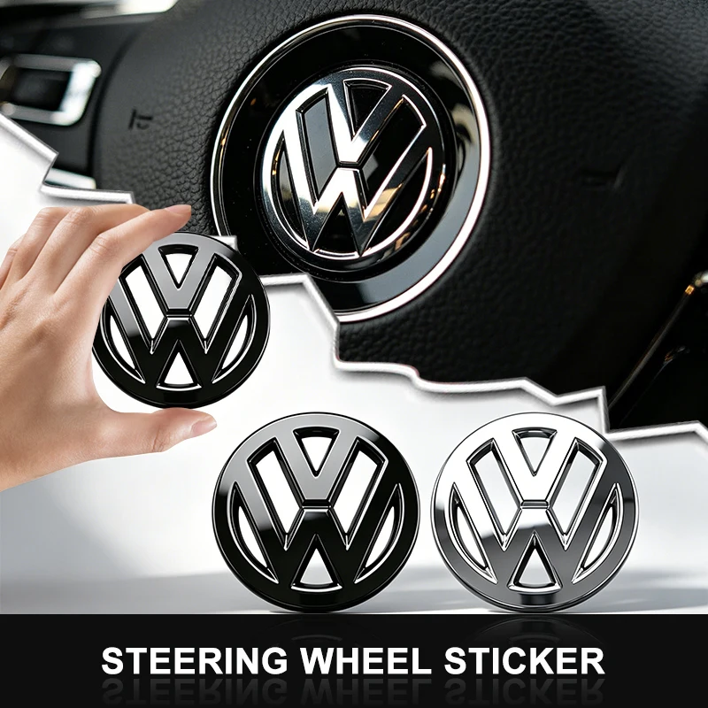 1 unidad de cubierta de volante de coche de ABS con emblema central adhesivo para VW Golf Amarok T5 Phaeton ID3 Tiguan T-Cross GTI
