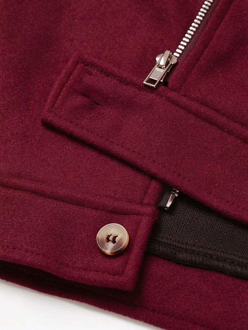 Herrenjacke aus gebürstetem Polyester, Reversjacke mit Knopfleiste/Reißverschluss und Tasche, bequeme, lässige Herbst- und Winterjacke für Büro und Business – Detail 20
