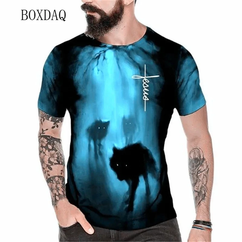 

3D Animal Wolf Abstract Pattern T-shirts For Men Short Sleeve Streetwear T Shirt 6XL Plus Size Man Clothing Harajuku Casual Tops