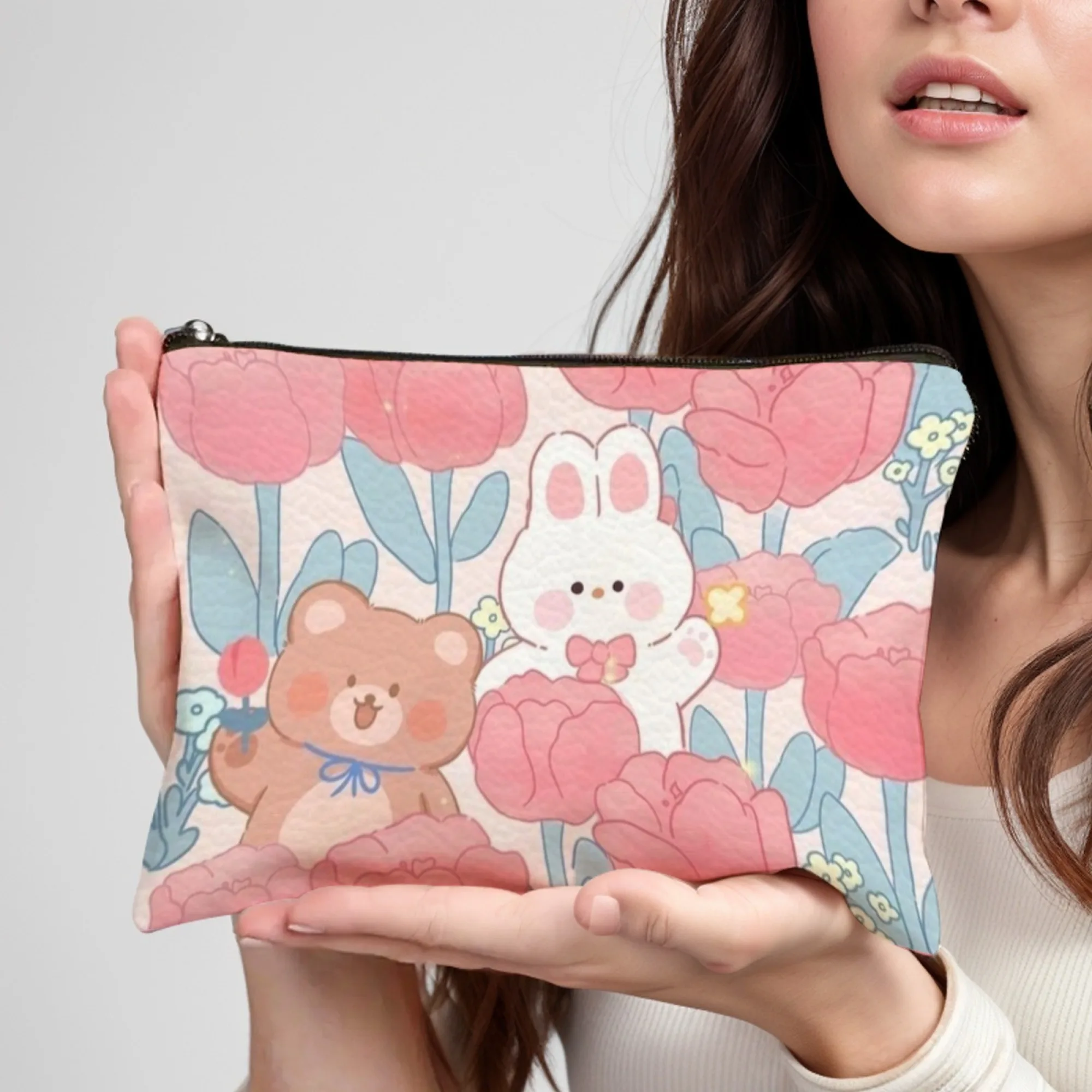 

Kawaii Bear & Rabbit Tulip косметичка милый органайзер для макияжа для путешествий очаровательная сумка для хранения красоты для девочек и подростков