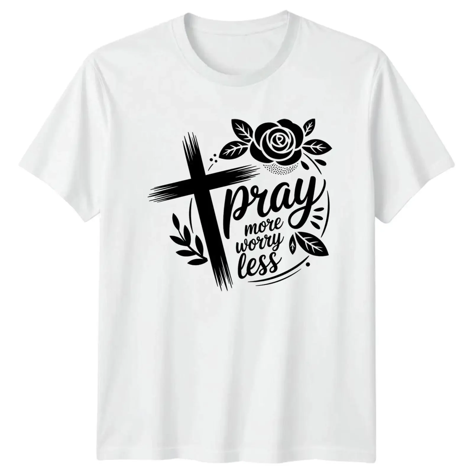 T Shirt Pray More Worry Less christlicher Glaube Inspiration Geschenk für Sie und Ihn vintage Washed Soft Stylish streetwear