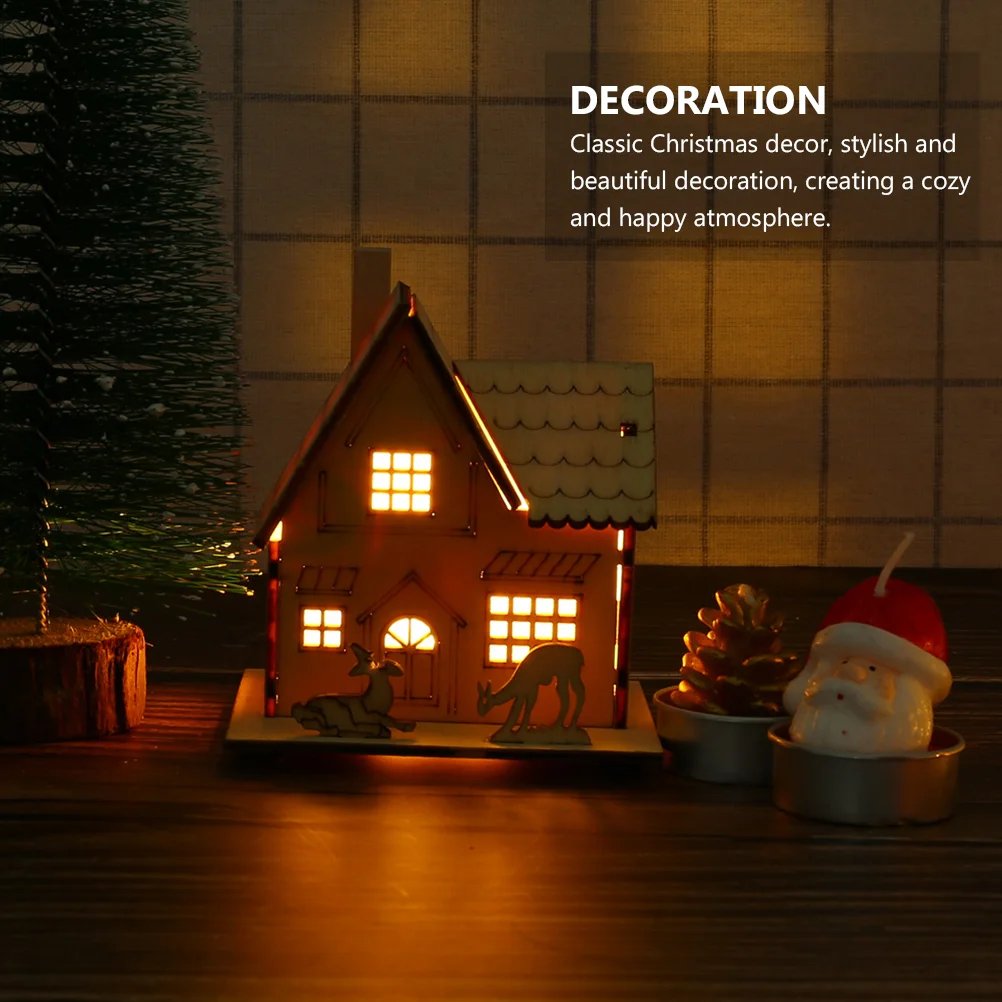 Wooden Illuminated Cabin Ornament for Christmas Adornment Xmas Decoration Luminous Desktop Outdoor