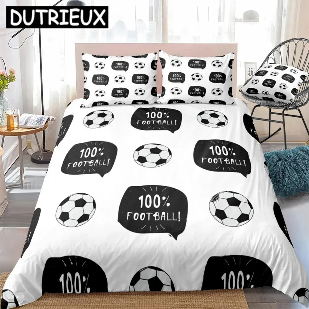 

3 Pieces Football Duvet Cover Set Sports Ball Bedding Kids Boys Teens Black White Quilt Cover Queen Bed Set Balls Dropship