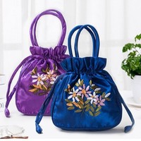 Embroidered Flower Pattern Women Bucket Bag Small Phone Bag Top Handle Bag National Style Dacron Mini Purse Casual Occasions