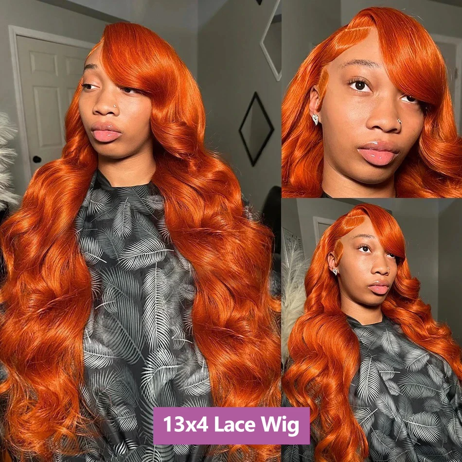 LInks 30 32 Inch Body Wave Ginger Orange 13x6 HD Lace Front Wig 200 Density Colored  13x4 Lace Frontal Human Hair Wigs For Women