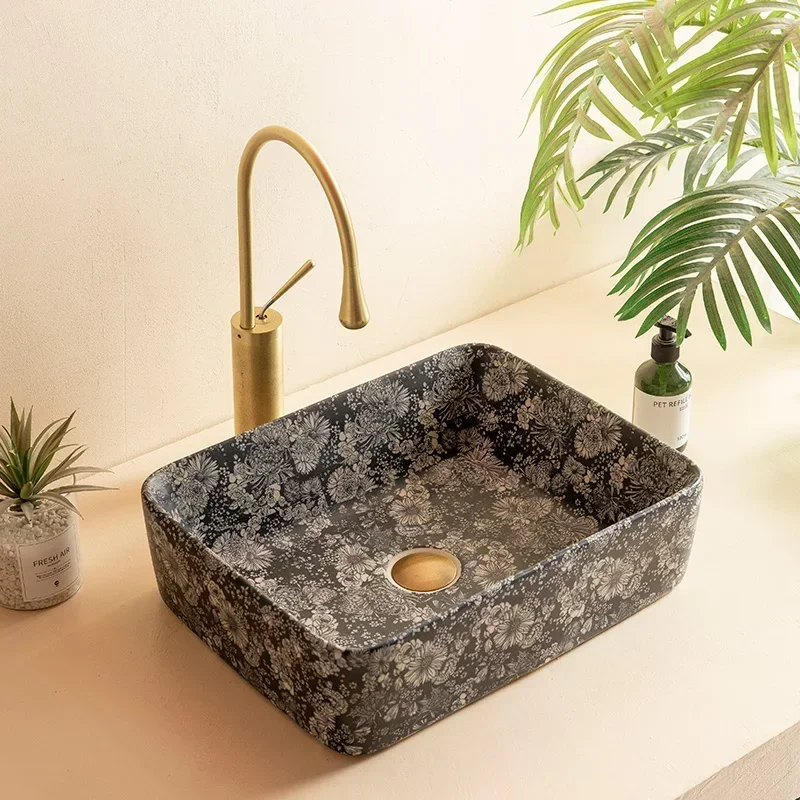 

New Art on the basin rectangular home balcony wash hands wash hotel bathroom wash face ceramic basin bathroom sink