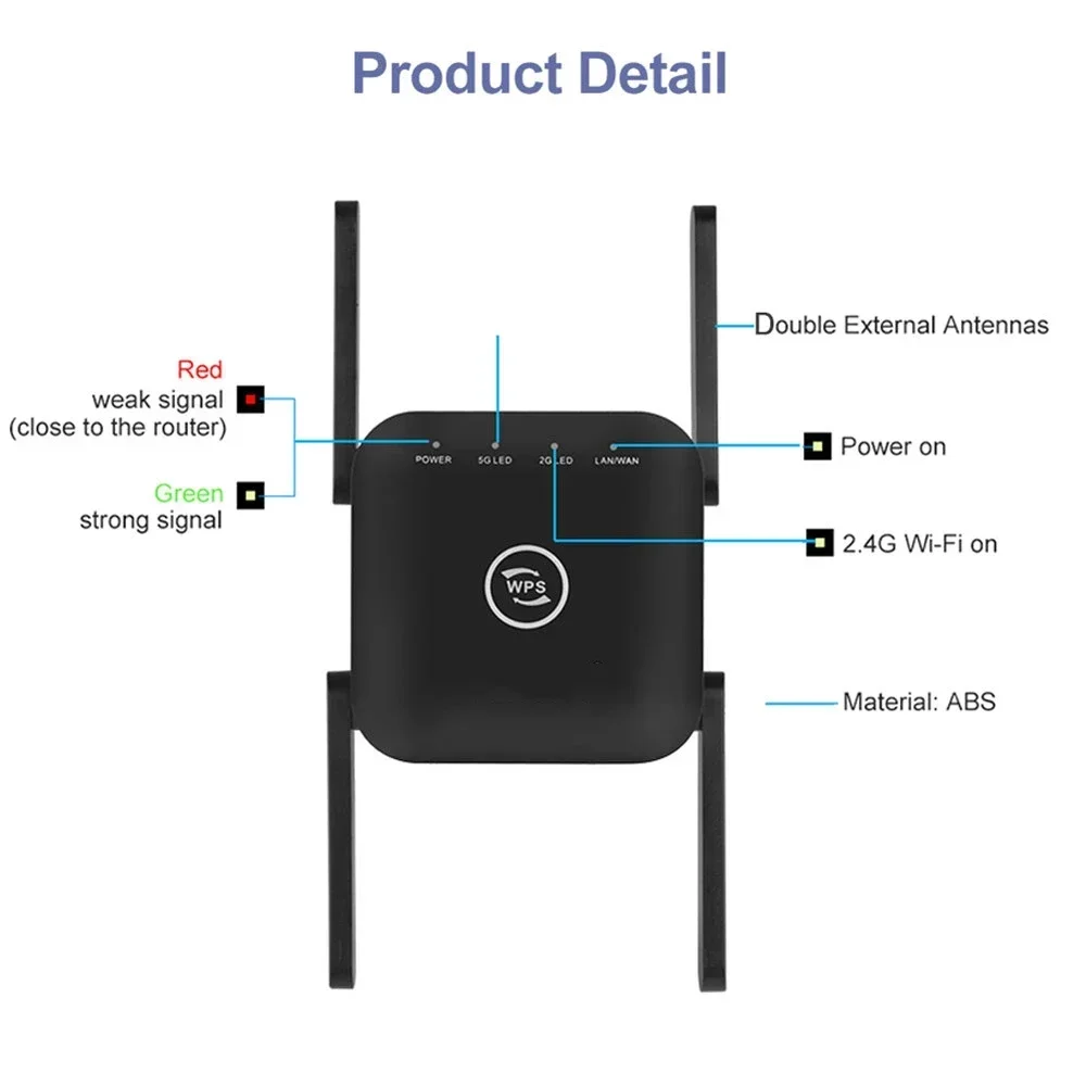 5GHz Wireless WiFi Repeater Wi Fi Booster Wireless Amplifier 1200 Mbps 5 ghz Signal Long Range Wi-Fi Extender