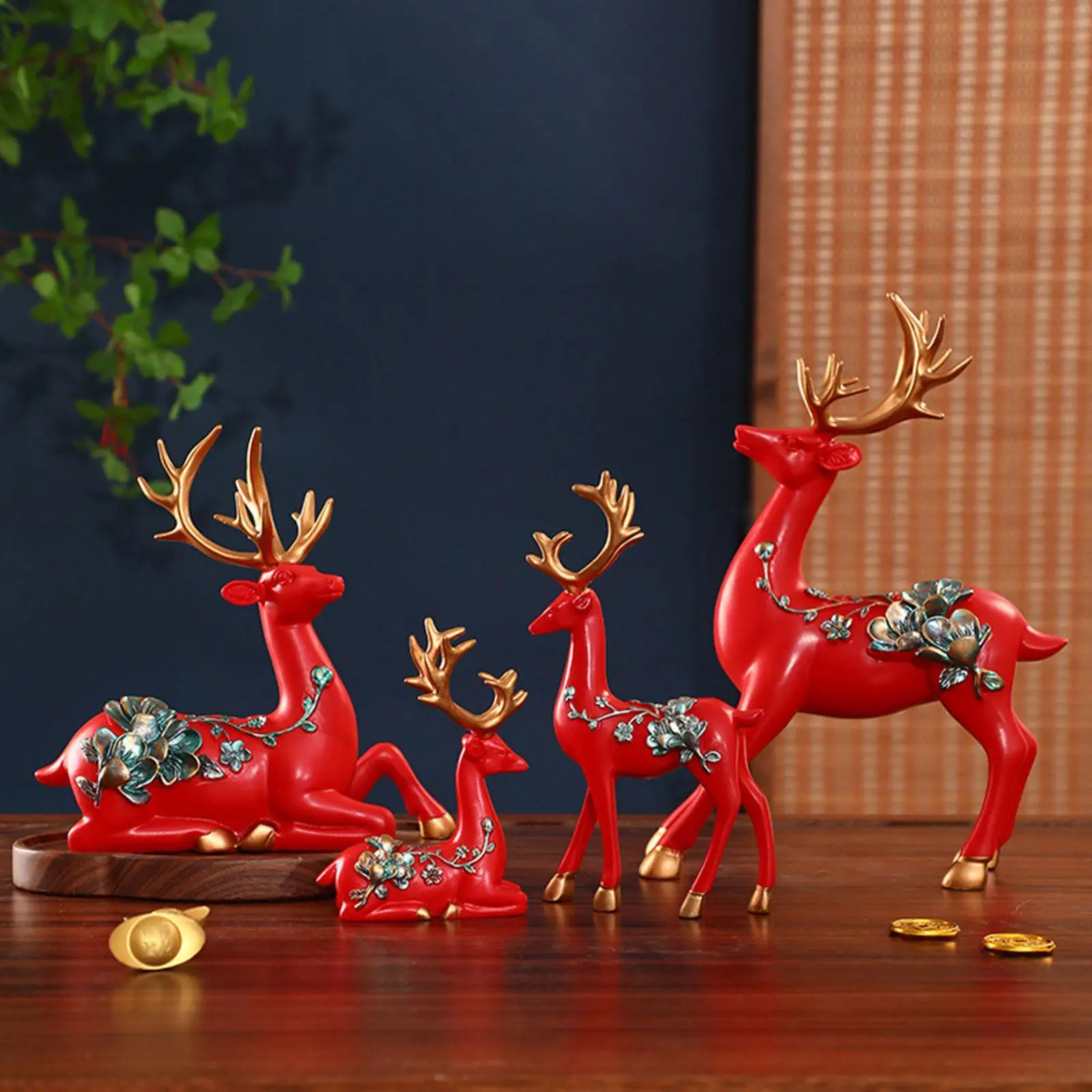 

4 Pieces Resin Ornament Gift Artwork for Home Decor Reindeer Figurines for Centerpiece Bedroom Living Room Cabinet Bookshelf