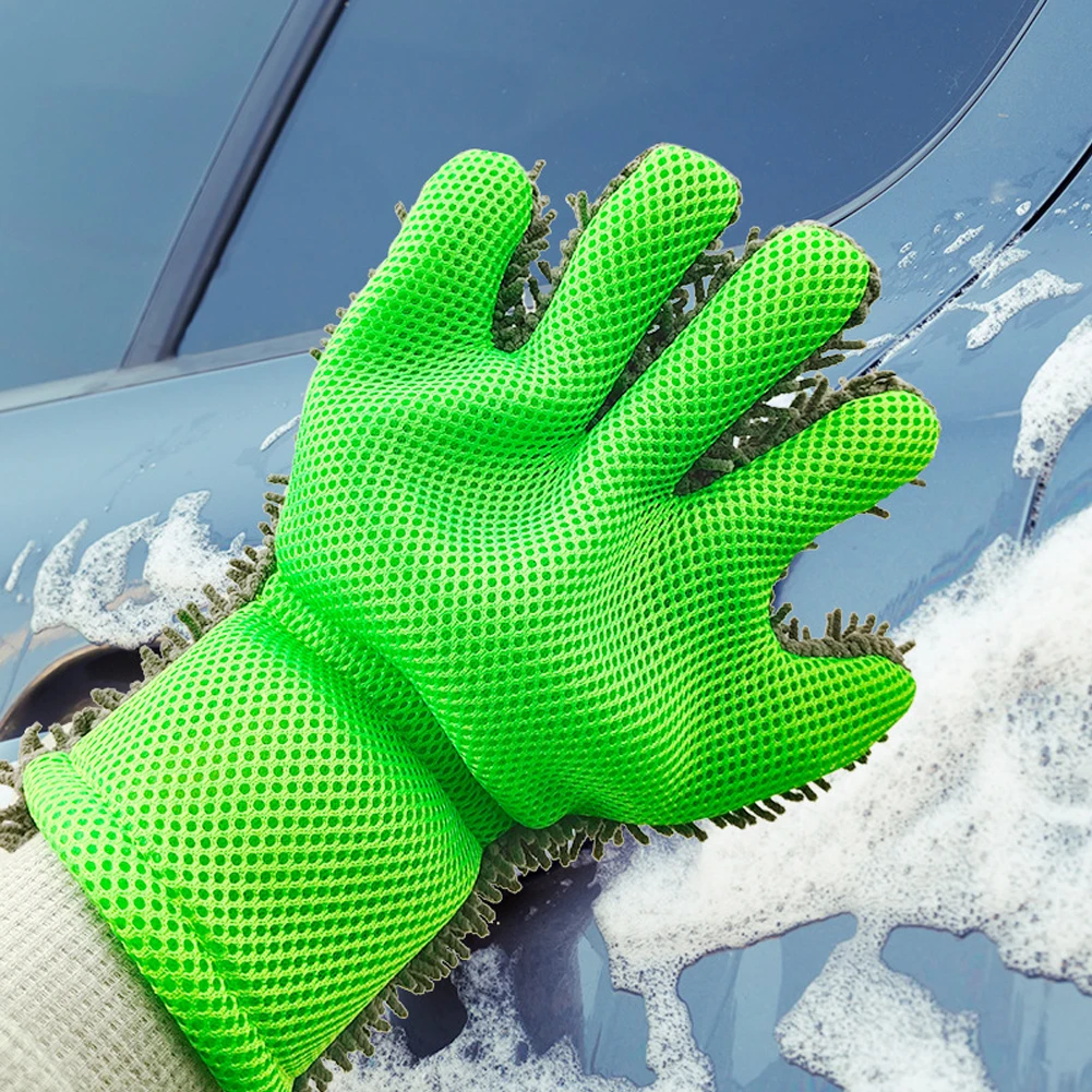 

Delicate Care Hand Protection Velvet Car Wash Five-finger Gloves Thickened Both Sides Without Damaging Paint Clean Green-gray