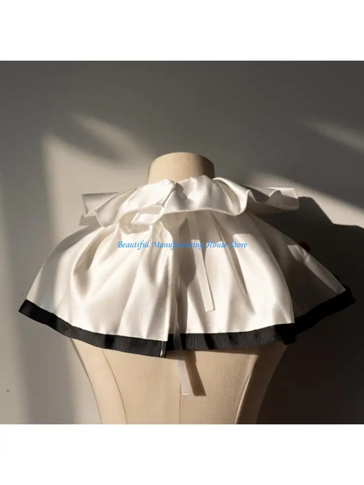 E56A Sophisticated Ruffled Neckpiece Satins And Soft Ball Decors Costume Accessory For Cosplay And Themed Parties