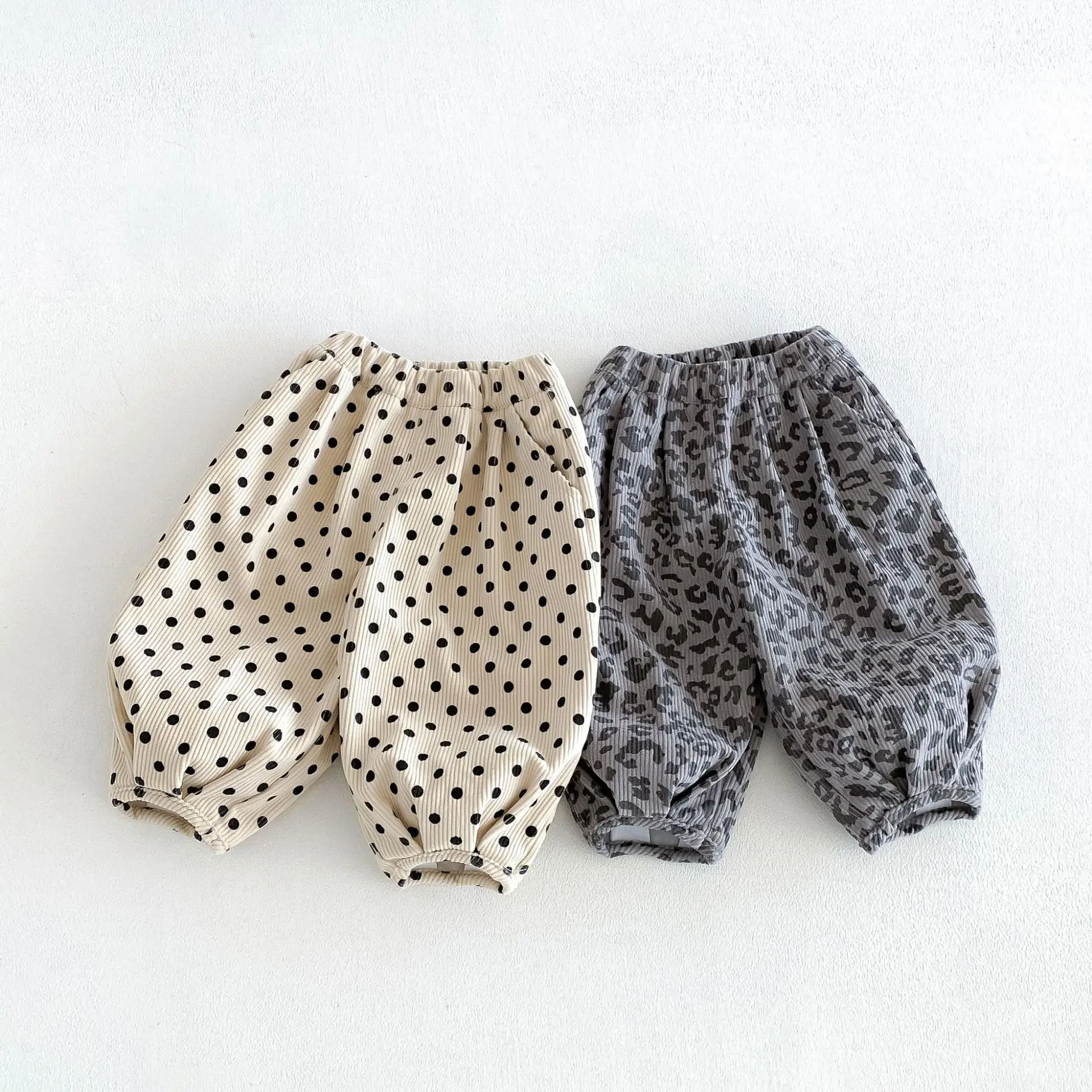 1-7Y Korean Fashion kids Trousers for Boys Corduroy Girls Harem Pants Leopard Print Children Elastic Waist Pants