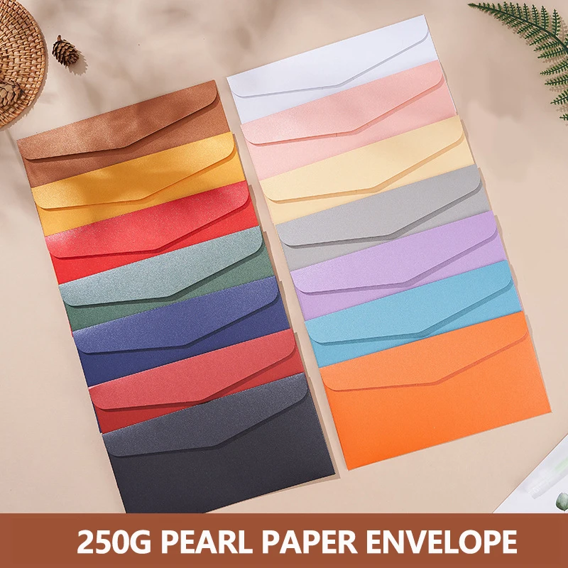 50pcs/lot Pearlescent Envelope High-grade 250g Paper 22x11cm Envelopes for Wedding Invitation Business Supplies Card Packing