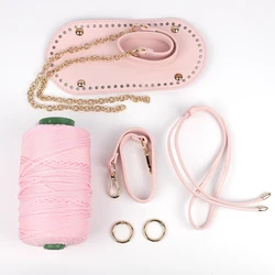 Bolso de mano de cuero PU con hilo de lana de tejer, correa de hombro hecha a mano, juego de bolsos tejidos, accesorios de ganchillo de punto DIY, 6 piezas por juego