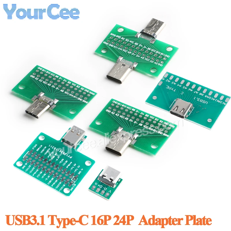10pcs/1pc USB 3.1 Type-C Connector Adapter Plate PCB Board Female Male Head Convertor 2*13P to 2.54MM Transfer Test USB3.1