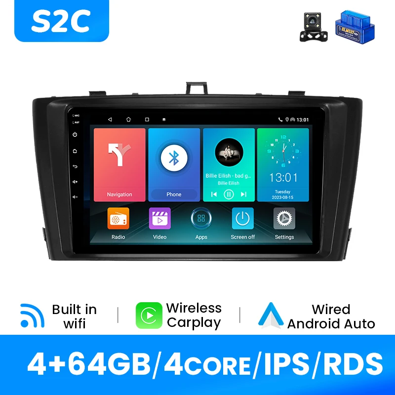 Android 14 Autoradio Speler Voor Toyota Avensis 2009-2015 GPS Draadloze Carplay Android Auto IPS Scherm Multimedia DSP 4G Wifi