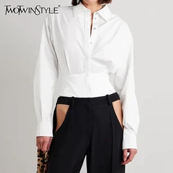 TWOTWINSTYLE Solid Patchwork Single Breasted Jumpsuit For Women Lapel Long Sleeve Tunic Designer Jumpsuits Female Fashion New