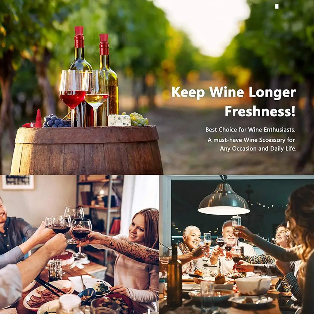 Wine Bottle Stopper Silicone and Steel Durable Air Tight Seal Fresh Keeper Decorative Table Accessory for Home Dining