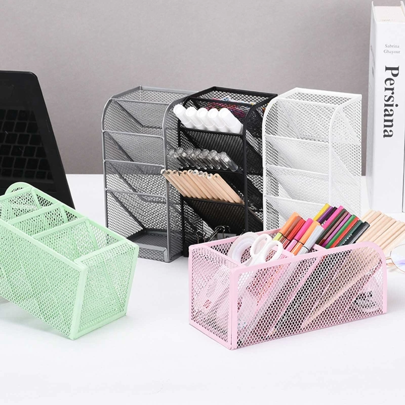 

Simple Desk Office Supplies 4 Slots Pencil Pen Holder Metal for Dresser Vanity Counter Women Men Student Staff