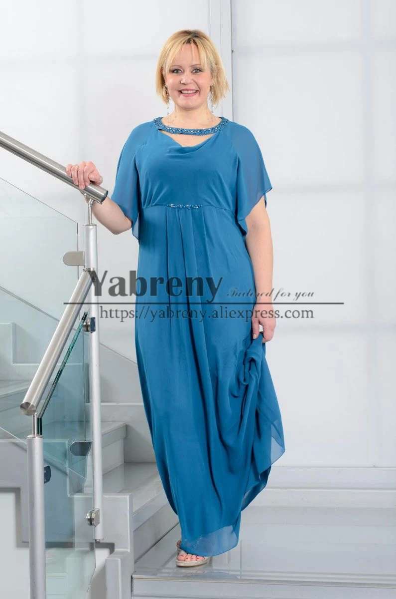 Blue Comfortable Chiffon Mother of the Bride Long Dresses