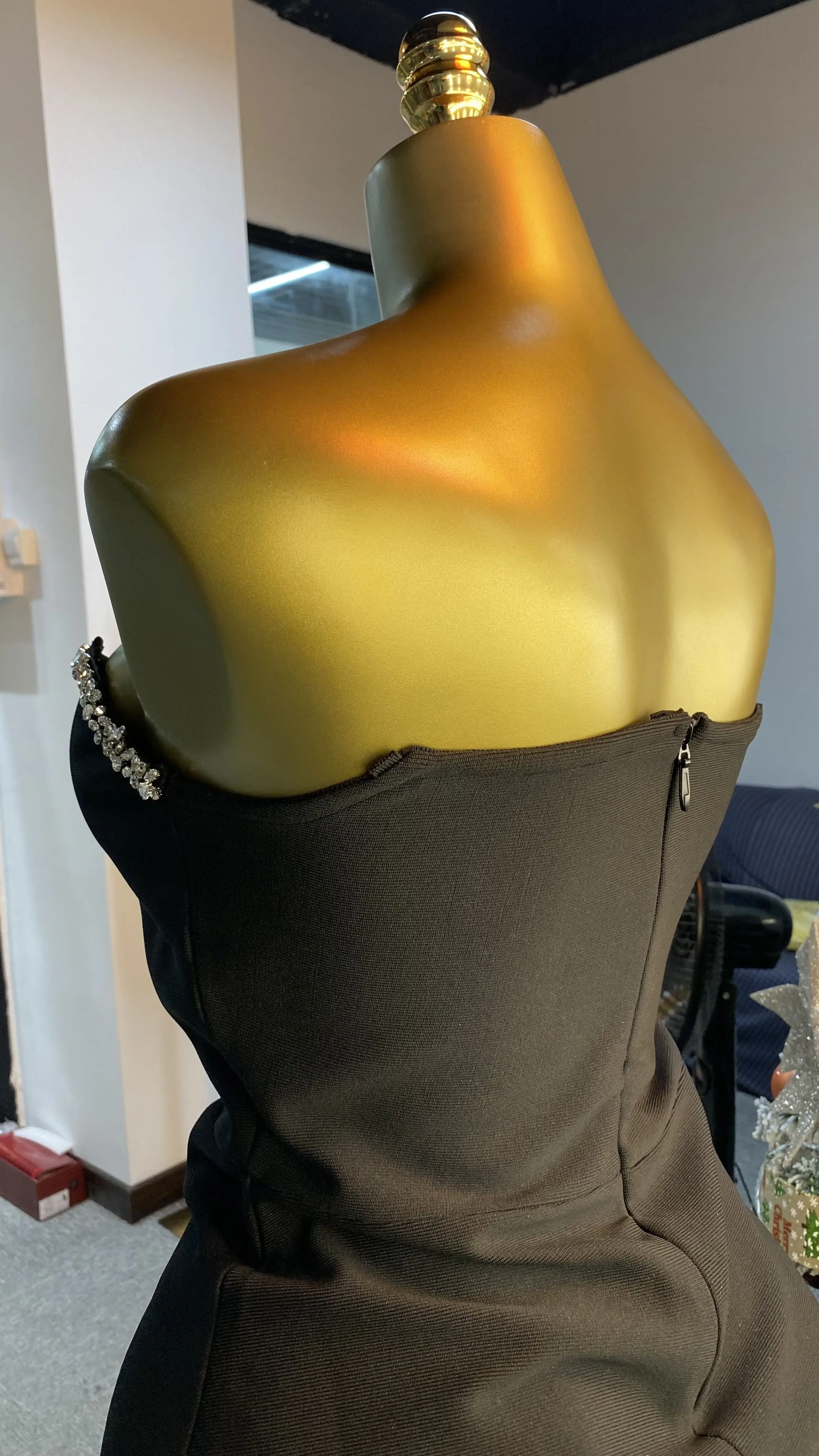 Hohe Qualität Frauen Sexy Trägerlosen Zwei Stück Funkelnden Diamant Bodycon Anzug Nachtclub Party-GZMM477