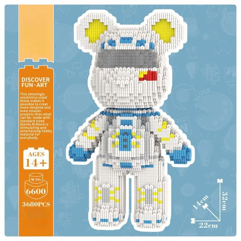 32Cm Fluid Cute Bear Astronaut Splicing Series Building Block Men and Women Children Birthday Gift Living Room Ornament