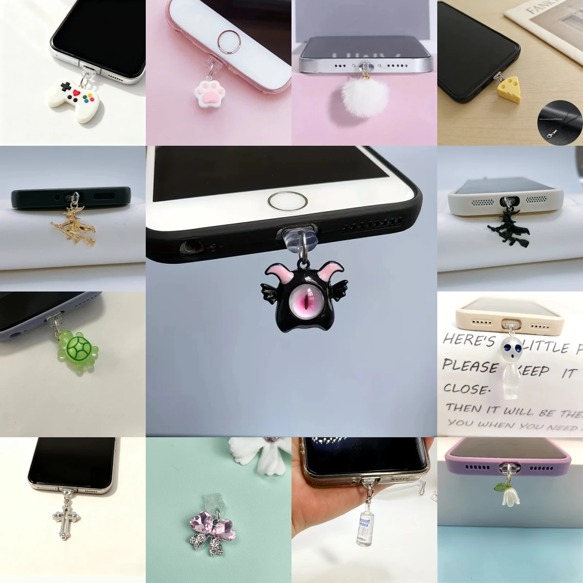 

Multi-Style Fun Mobile Phone Dust Plug Set, Game Controller Ghost Design, for Type-C Charging Port Protection Pendant, Cute Mobile Phone Accessories and Small Gifts, Mobile Phone Decorations, Small Accessories for Daily Care of Mobile Phones, Computers, H