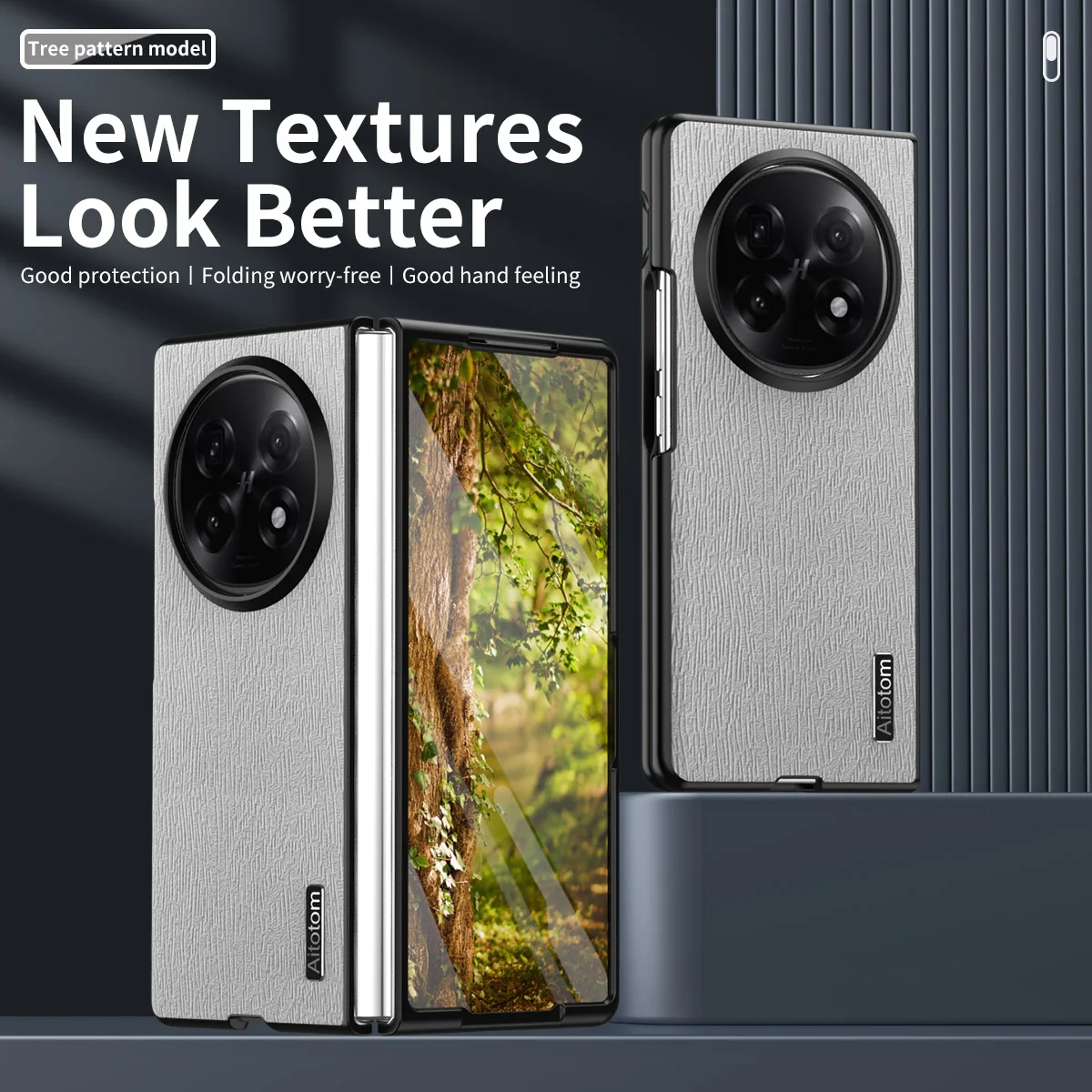 

Leather Case for Oppo Find N5 5G Tree Pattern Front Frame Silicone Protection Hard Phone Cover OppoFindN5 CPH2671 PKH110 PKH120