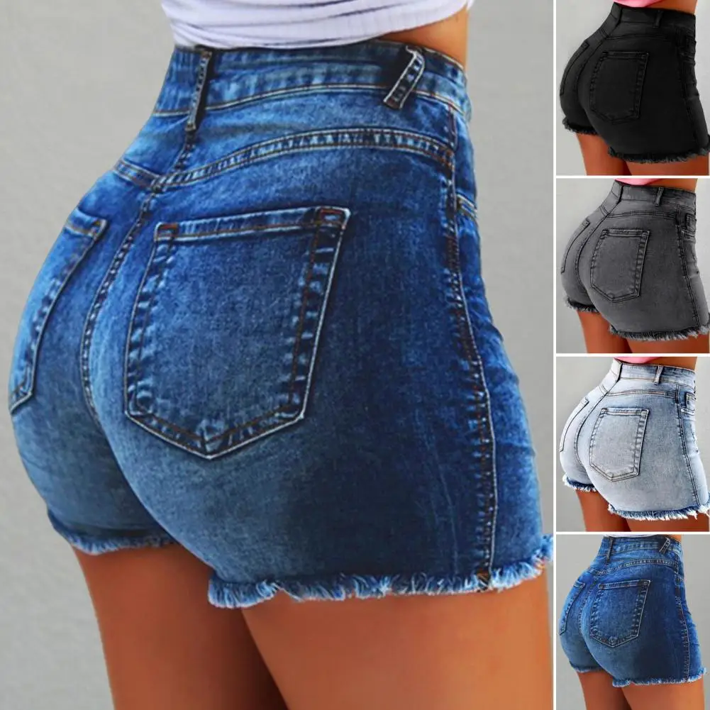 

Party Short Pants Retro Distressed High Waist Women's Shorts with Butt-lifted Design Side Pockets Slim Fit for Casual Club Party