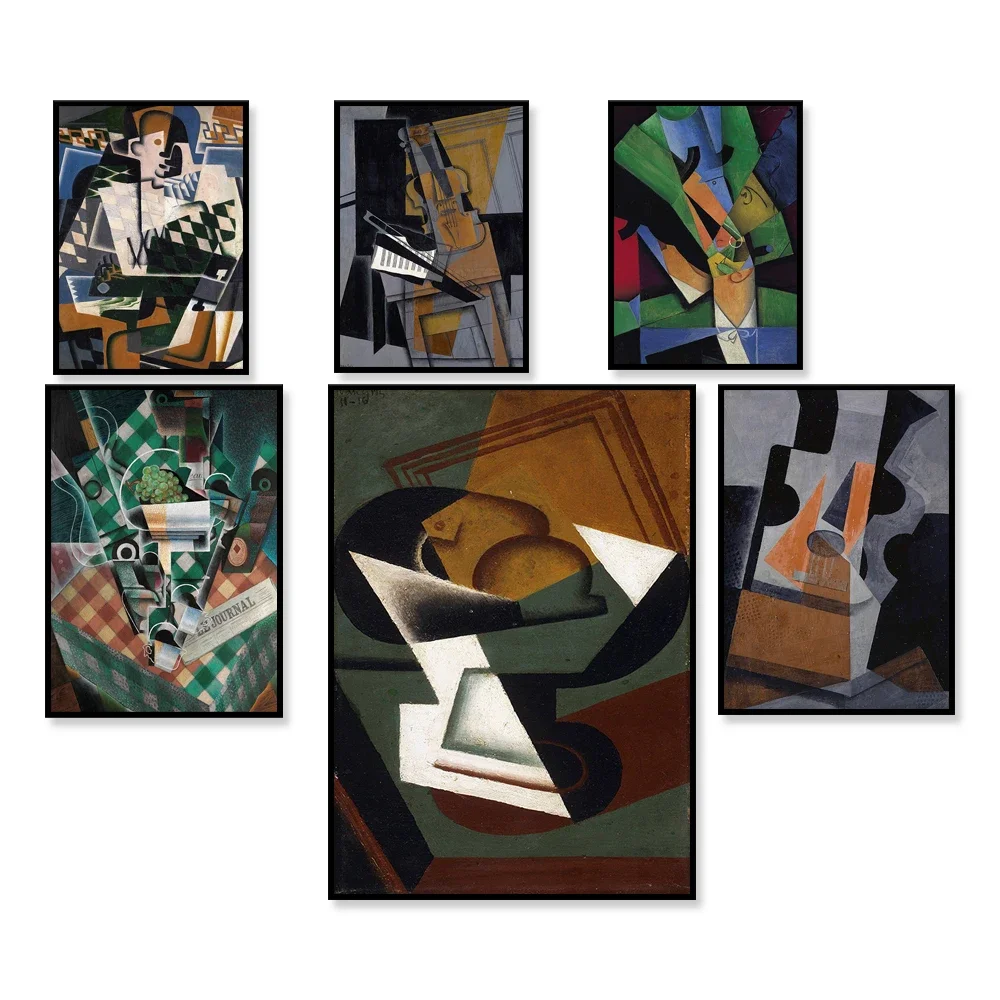 Juan Gris prints, violin, smoker, still life, pitcher and wine glass, fruit bowl, synthetic cubism, wall art exhibition poster